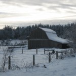 snow on barn